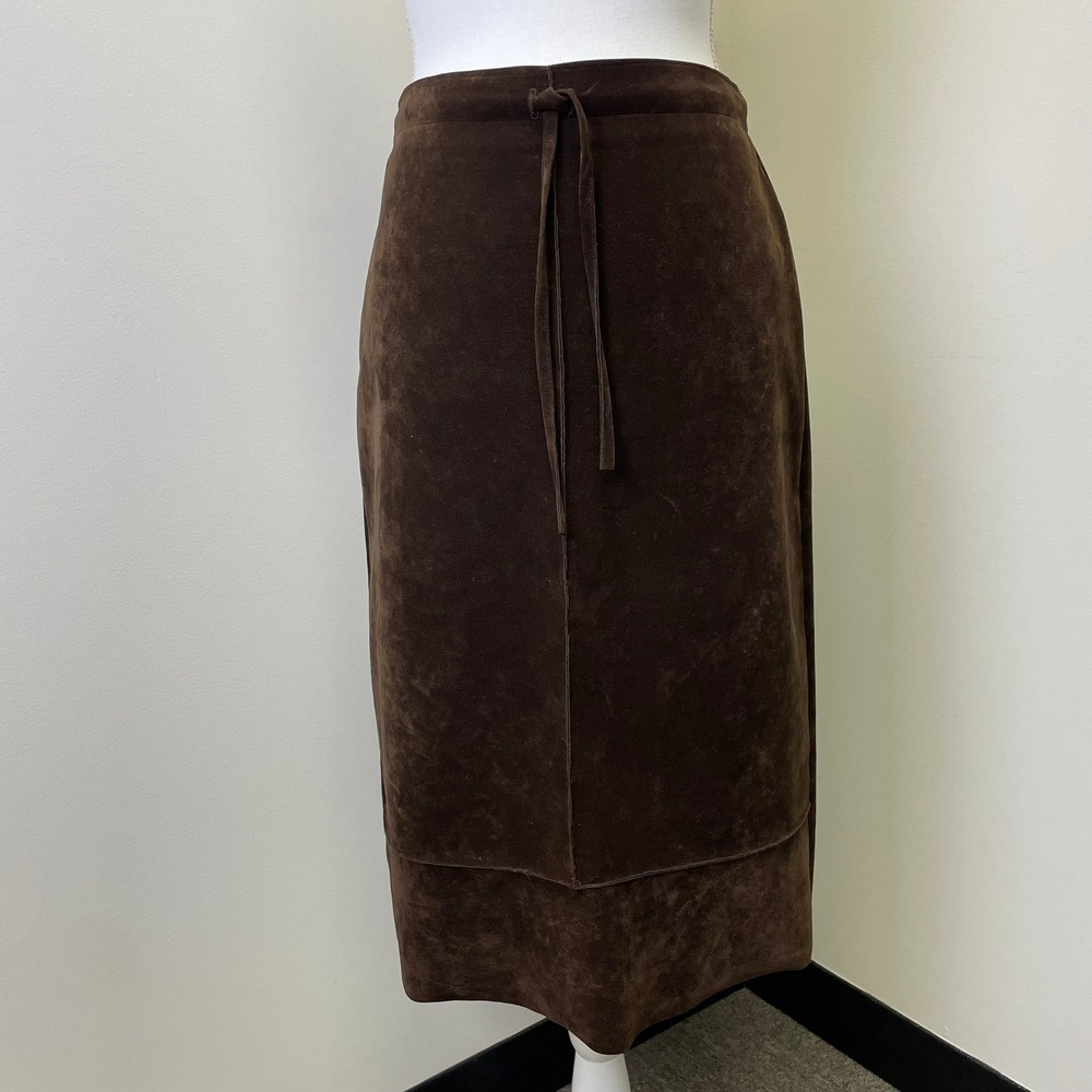 Forever 21 Brown Faux Suede Midi Skirt M Vintage Style Tie Front USA Made
